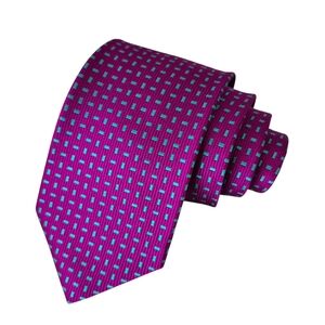 Rochas 100% Silk Tie Magenta Pink With Turquoise Micro Geometric Pattern